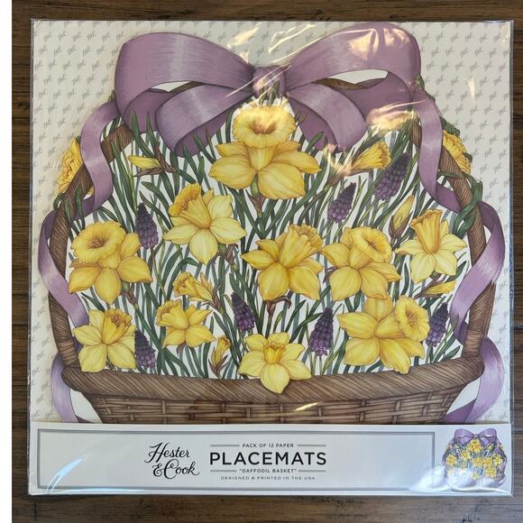 NEW Hester & Cook Floral Daffodil Basket Spring Easter Paper Placemats 12 Pack - Picture 5 of 11